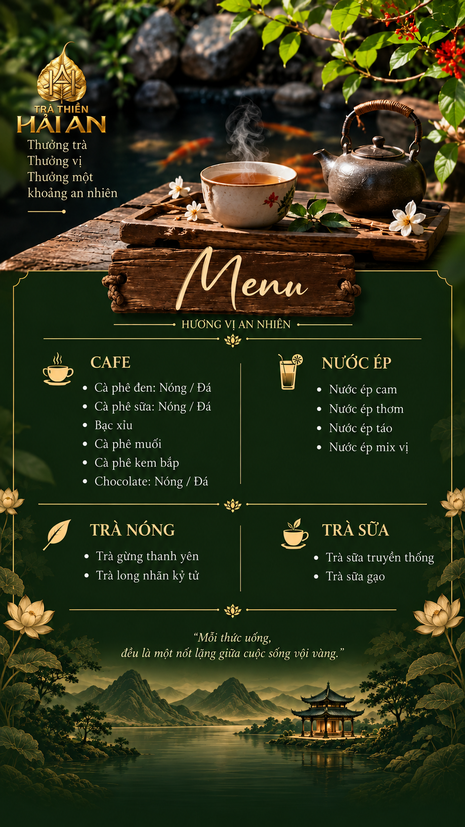 Menu tổng Trà Thiền Hải An